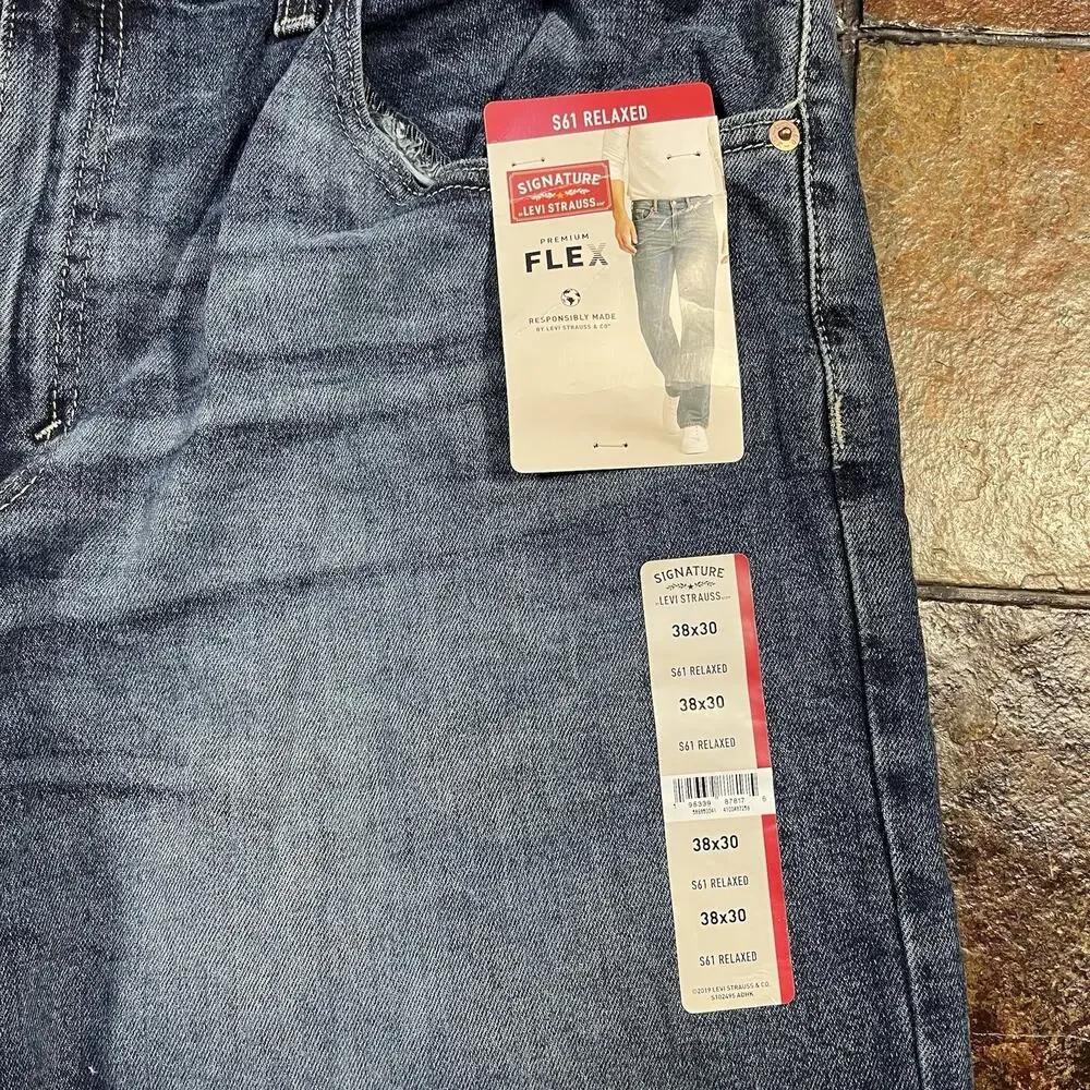 Levi Strauss Signature S61 Relaxed Jeans 38x30 Dark Wash Denim NWT